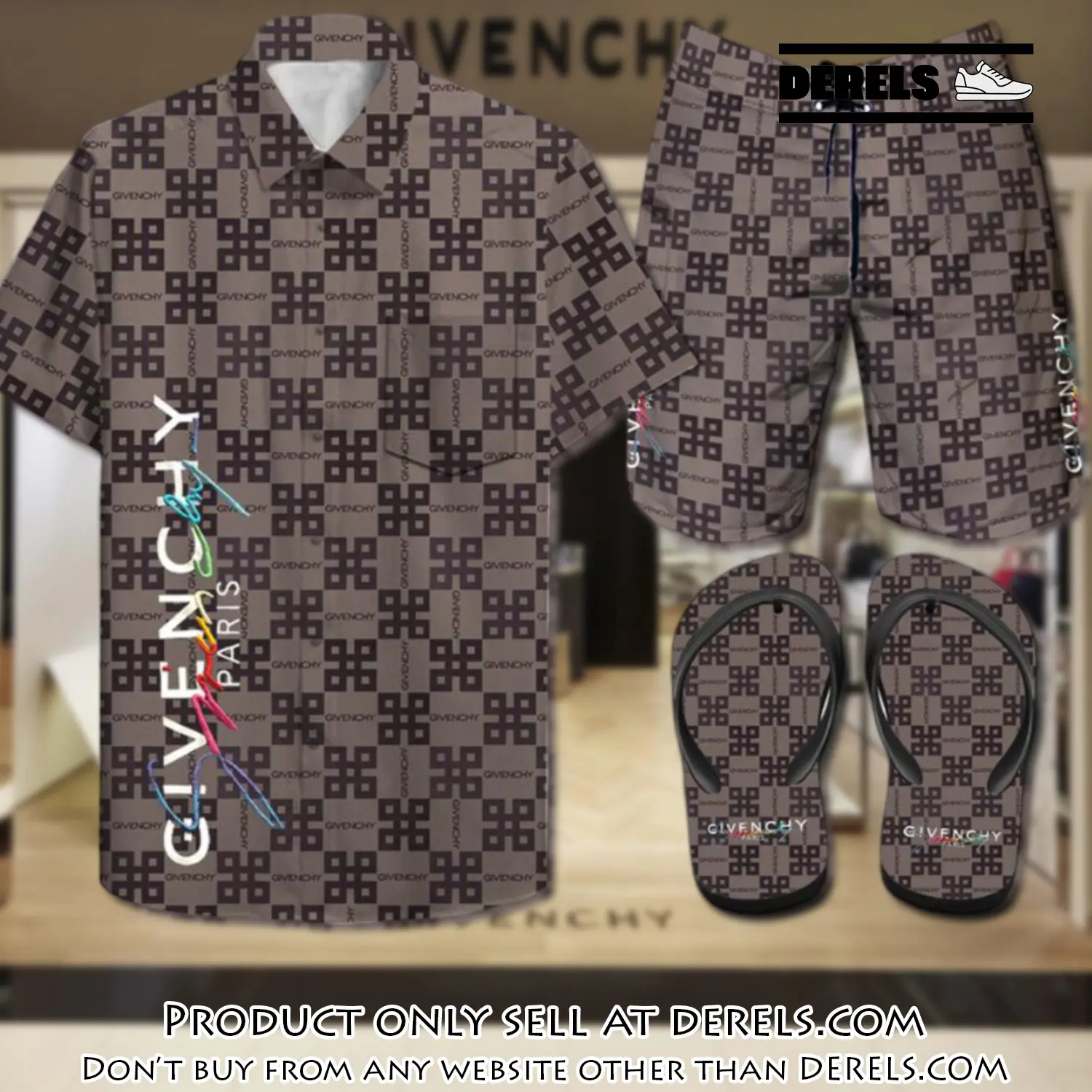 Givenchy combo hawaii shirt shorts flip flops luxury brand summer outfit hsf029 dr2517446